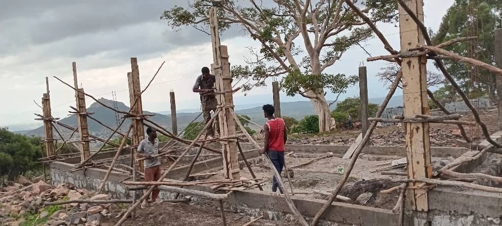 Mai Misham Primary School construction progress photo - Structural work on site